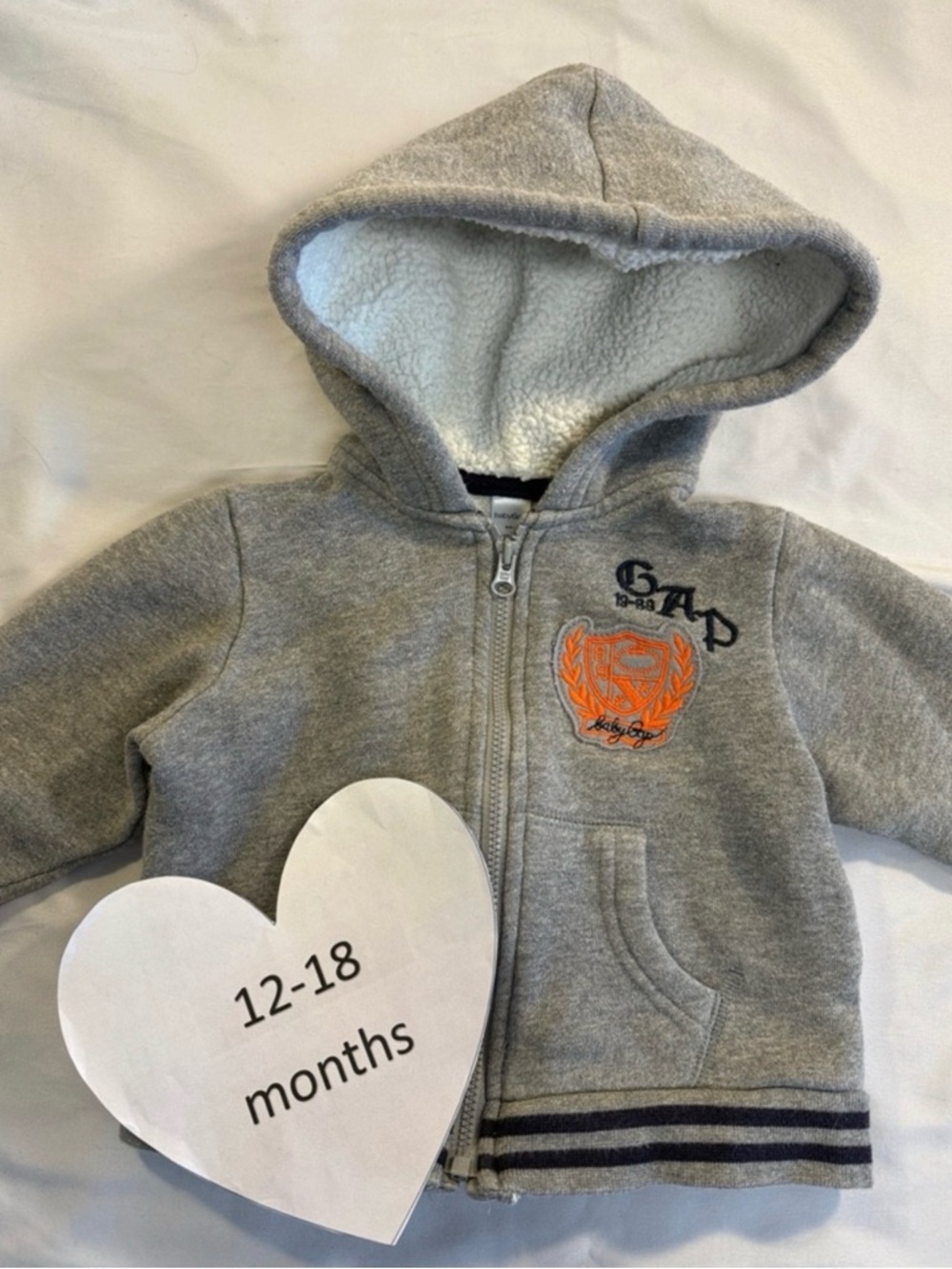 GAP Gray Hooded Zip Jacket with Orange Crest